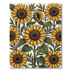 Golden Sunflower Meadow Botanical Illustration Rug