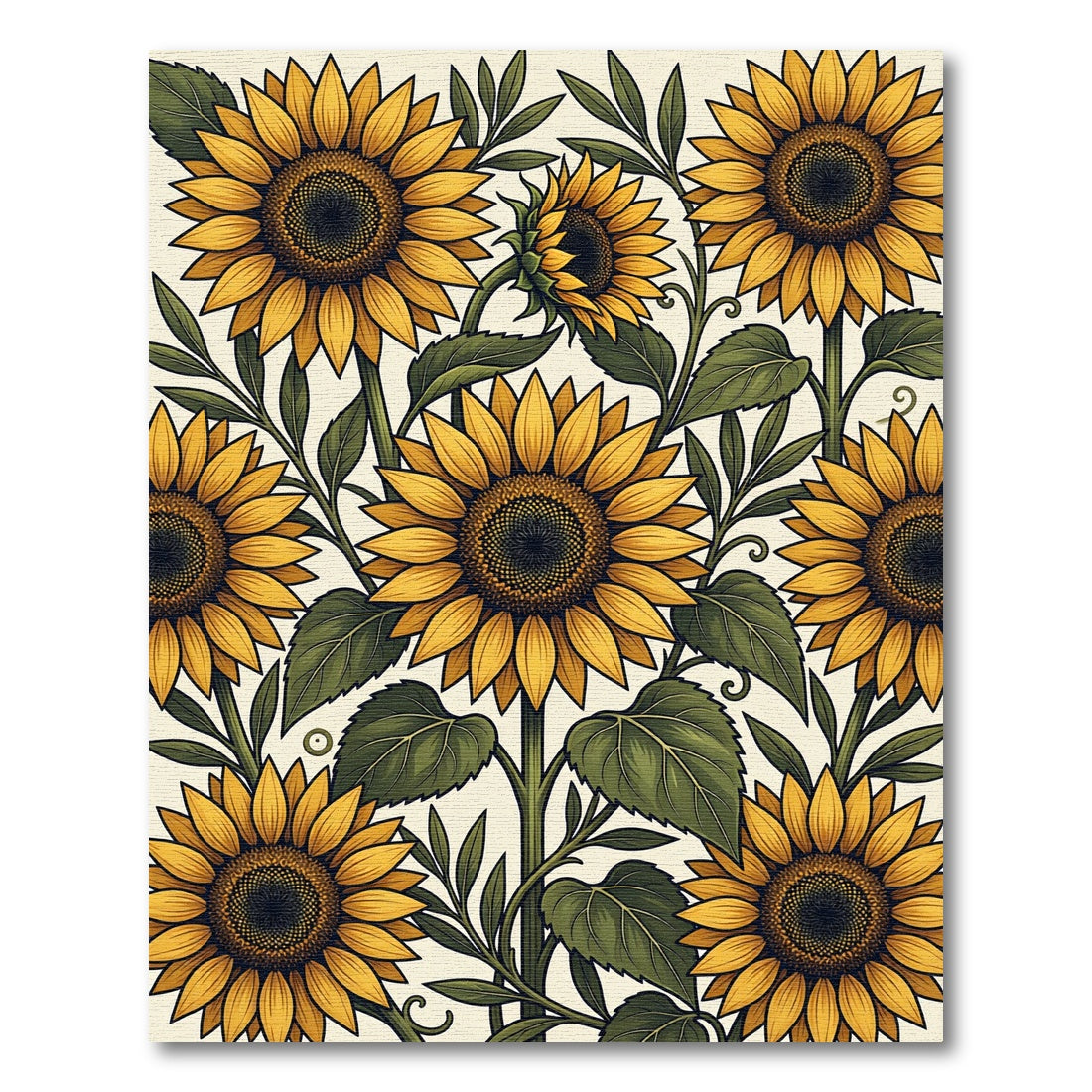 Golden Sunflower Meadow Botanical Illustration Rug