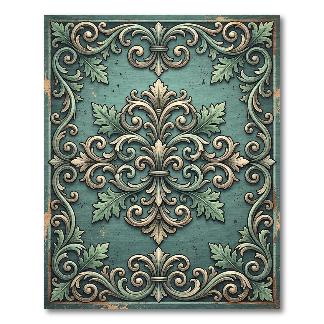Elegant Teal Acanthus Scrollwork Medallion Rug