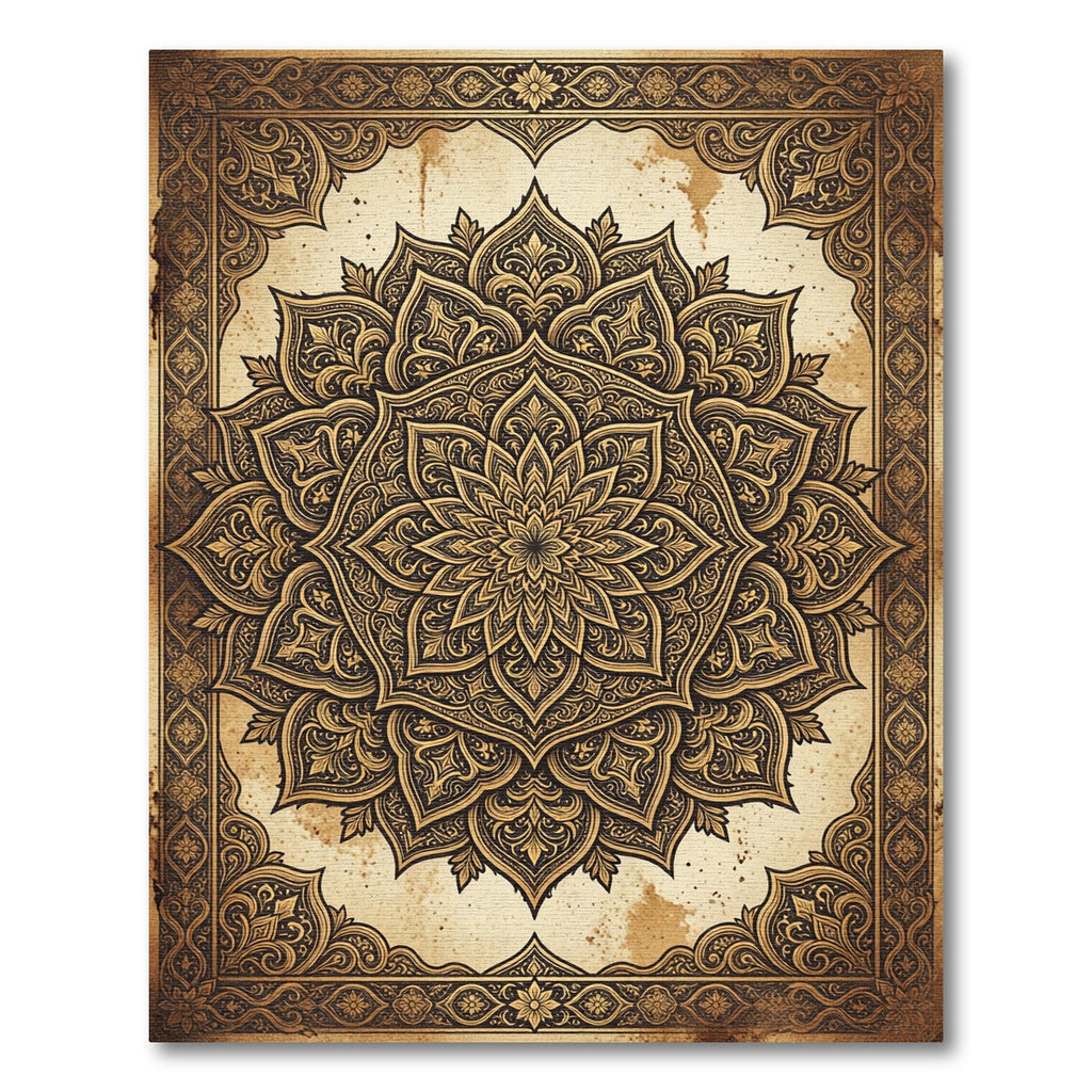 Intricate Golden Mandala Aged Parchment Rug