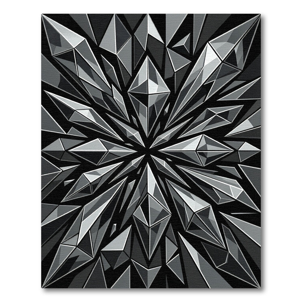 Radiant Monochrome Geometric Crystal Facet Rug