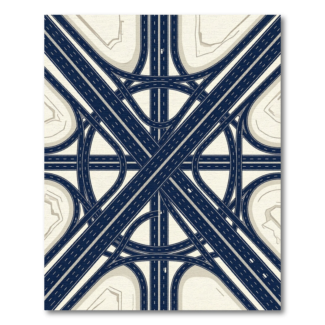 Modern Midnight Navy Highway Intersection Rug