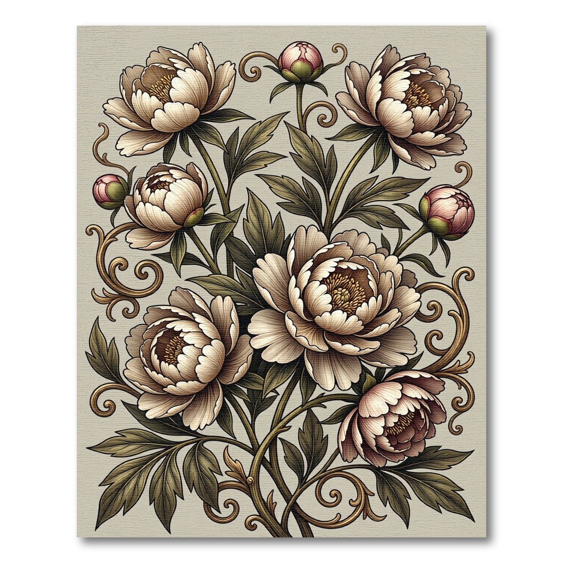 Elegant Vintage Peony Floral Scroll Rug