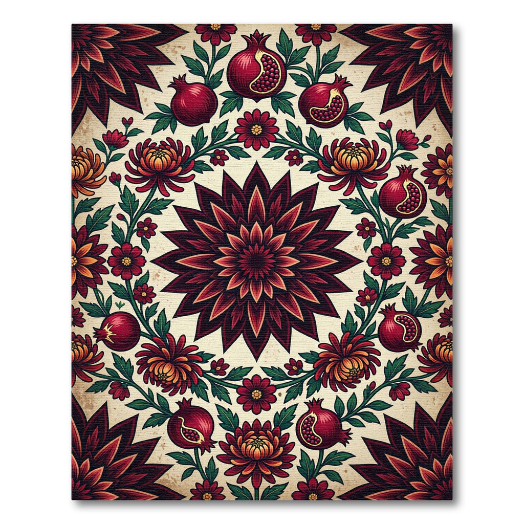 Crimson Pomegranate Chrysanthemum Floral Medallion Rug