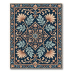 Navy Blue Floral Swirl Inlay Rug