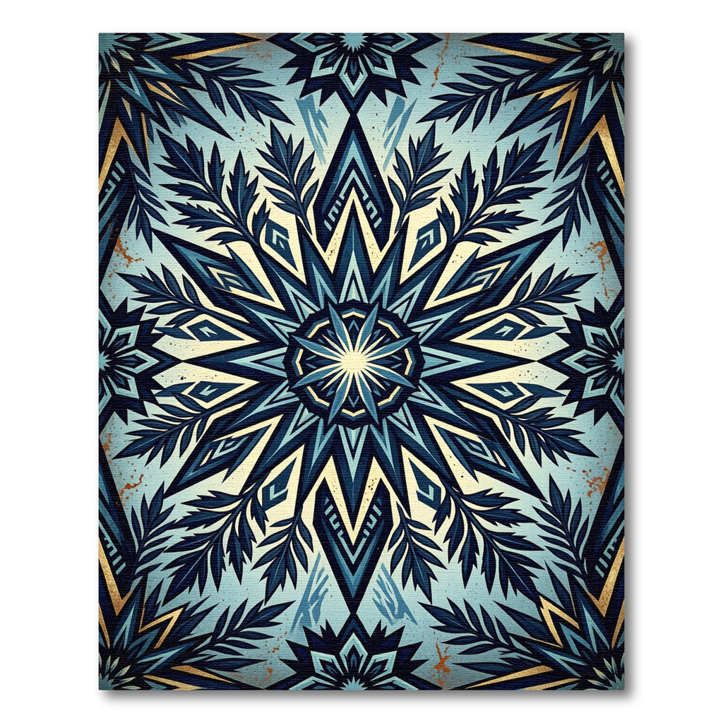 Geometric Navy Blue Starburst Foliage Rug