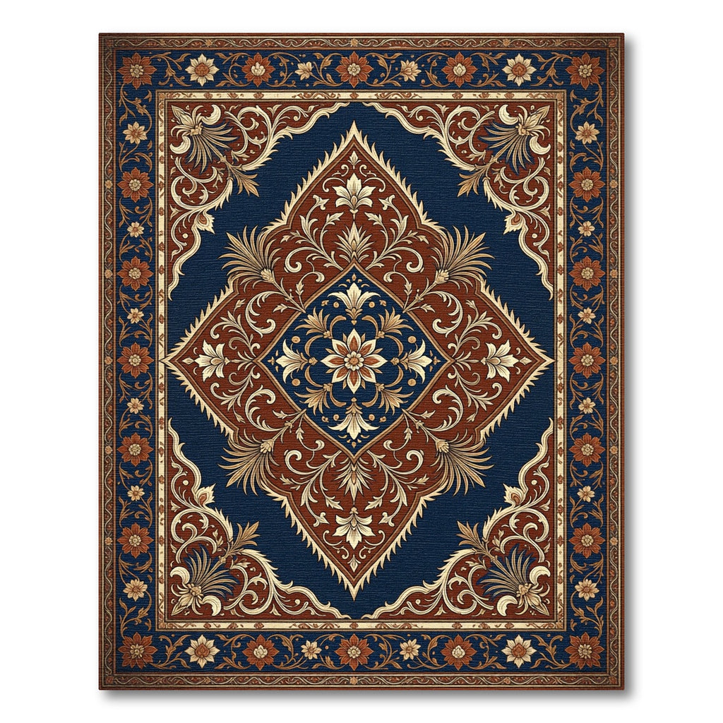 Navy and Rust Ornate Floral Medallion Rug