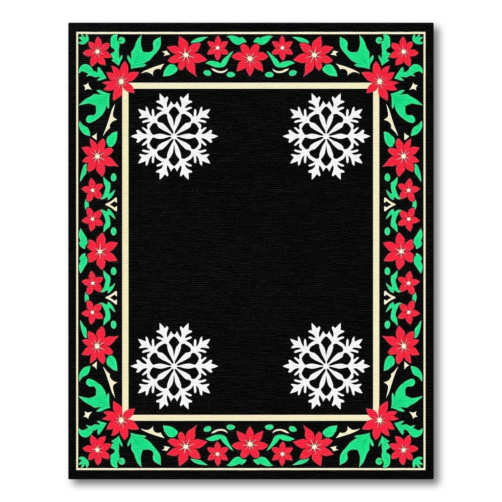 Festive Red Poinsettia Snowflake Border Rug