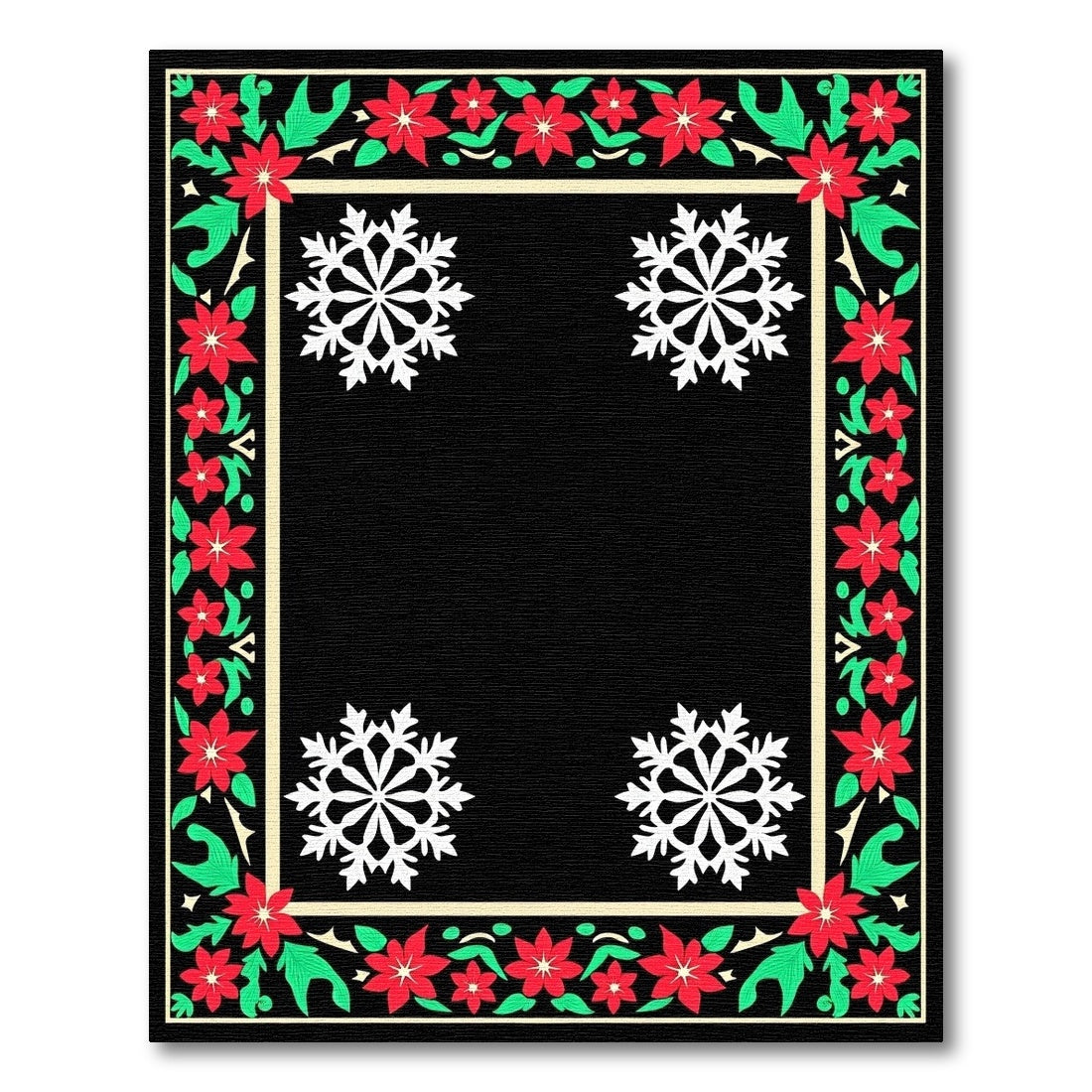 Festive Red Poinsettia Snowflake Border Rug