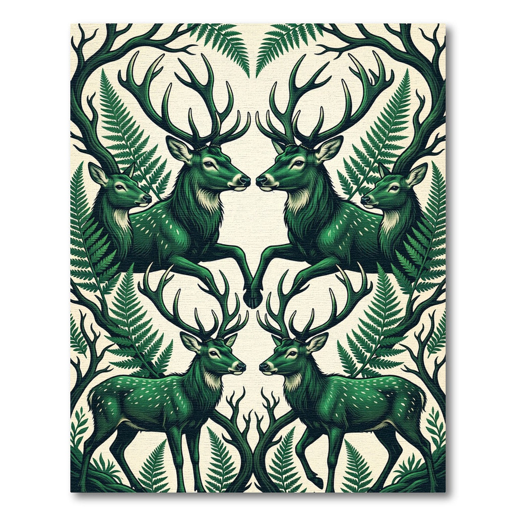 Symmetric Forest Stag Fern Foliage Rug