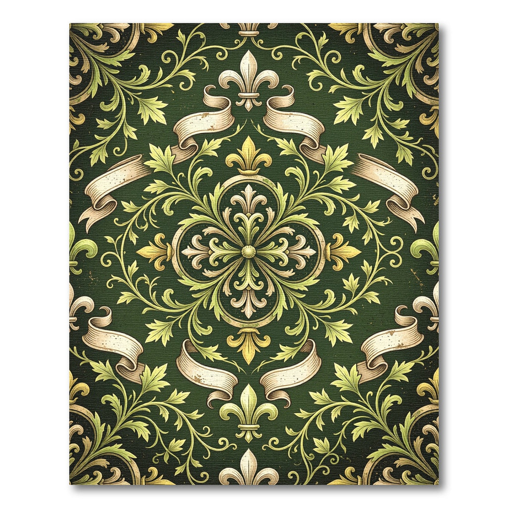 Ornate Emerald Fleur-de-lis Scroll Baroque Rug