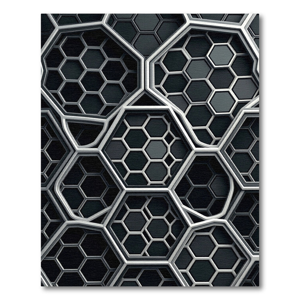 Modern Monochrome Geometric Hexagon Grid Rug