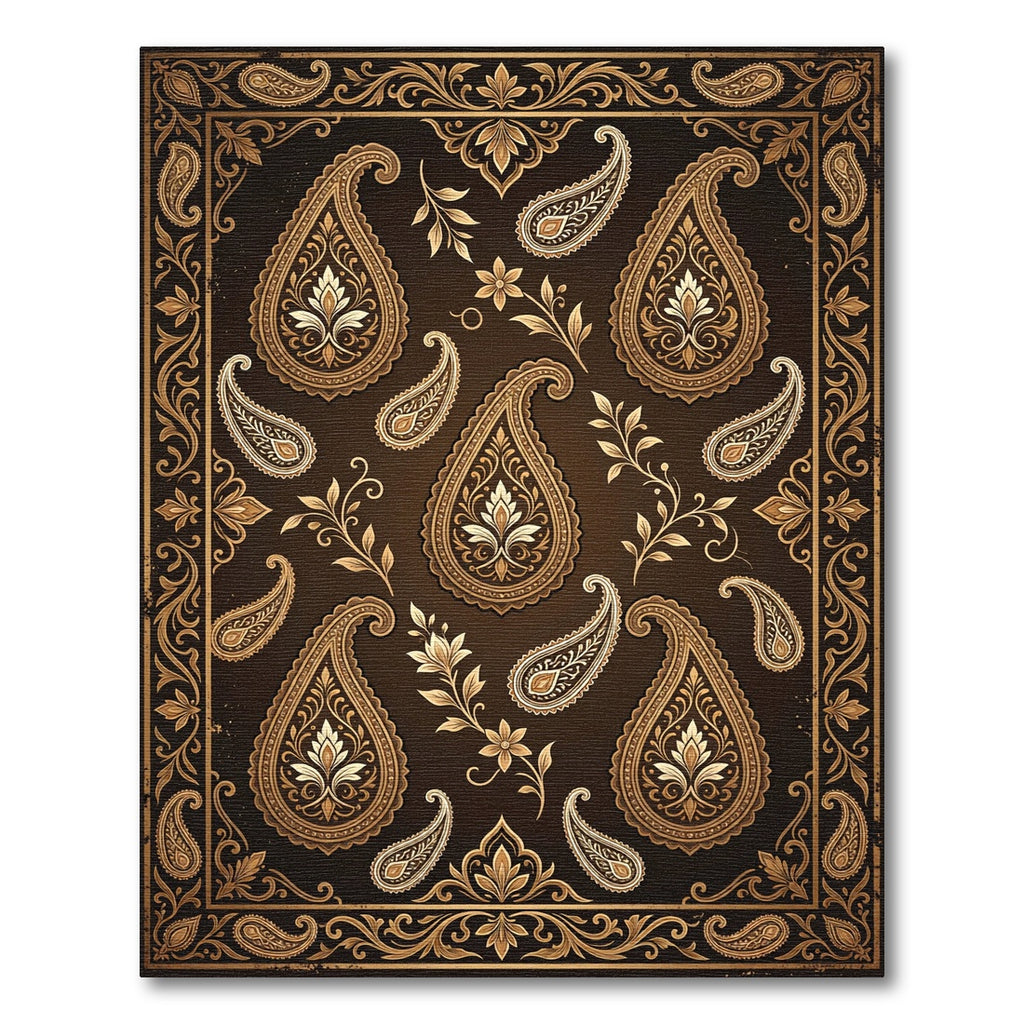 Golden Floral Paisley Swirl Rug