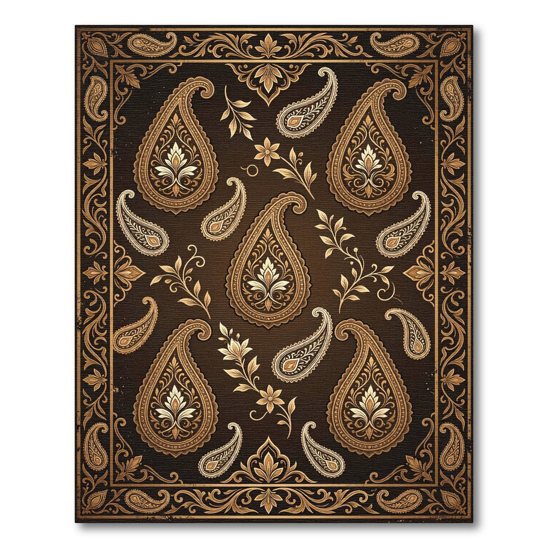 Golden Floral Paisley Swirl Rug