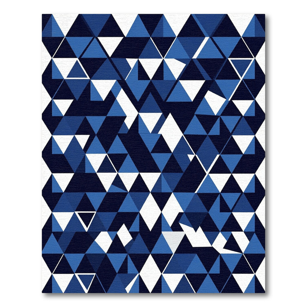 Deep Blue White Geometric Triangles Rug