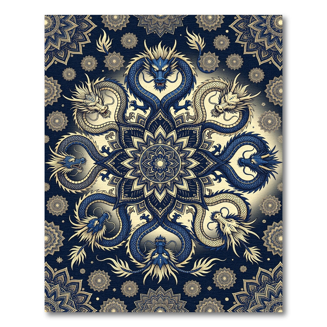 Majestic Navy Blue Dragon Mandala Rug