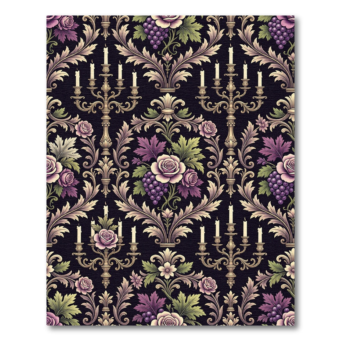 Gothic Rose Candelabra Grape Damask Rug