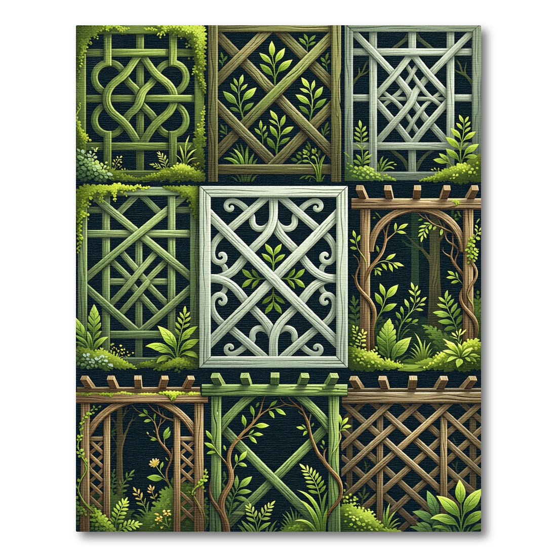 Botanical Garden Trellis Lattice Grid Rug