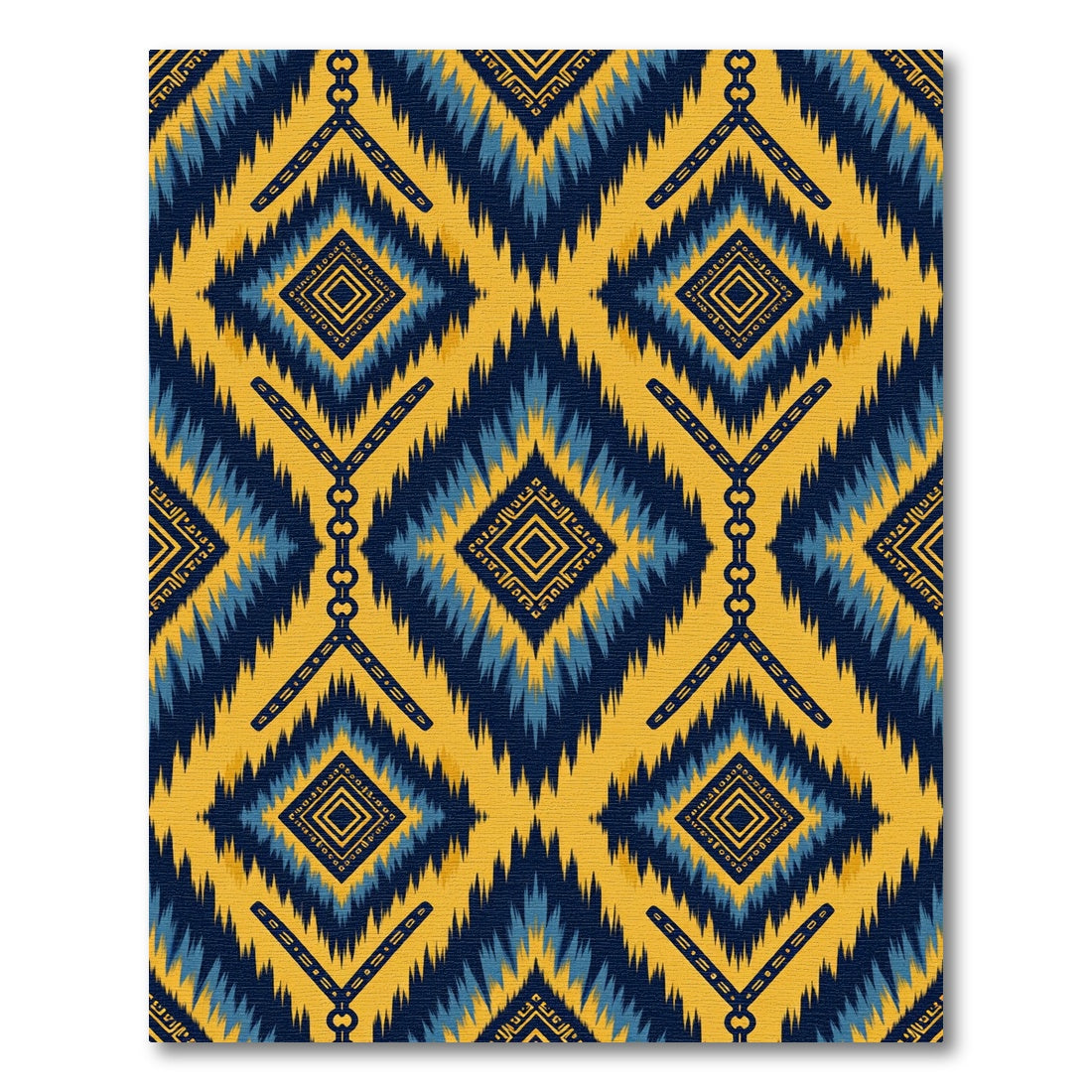 Gold Blue Zigzag Diamond Brocade Rug