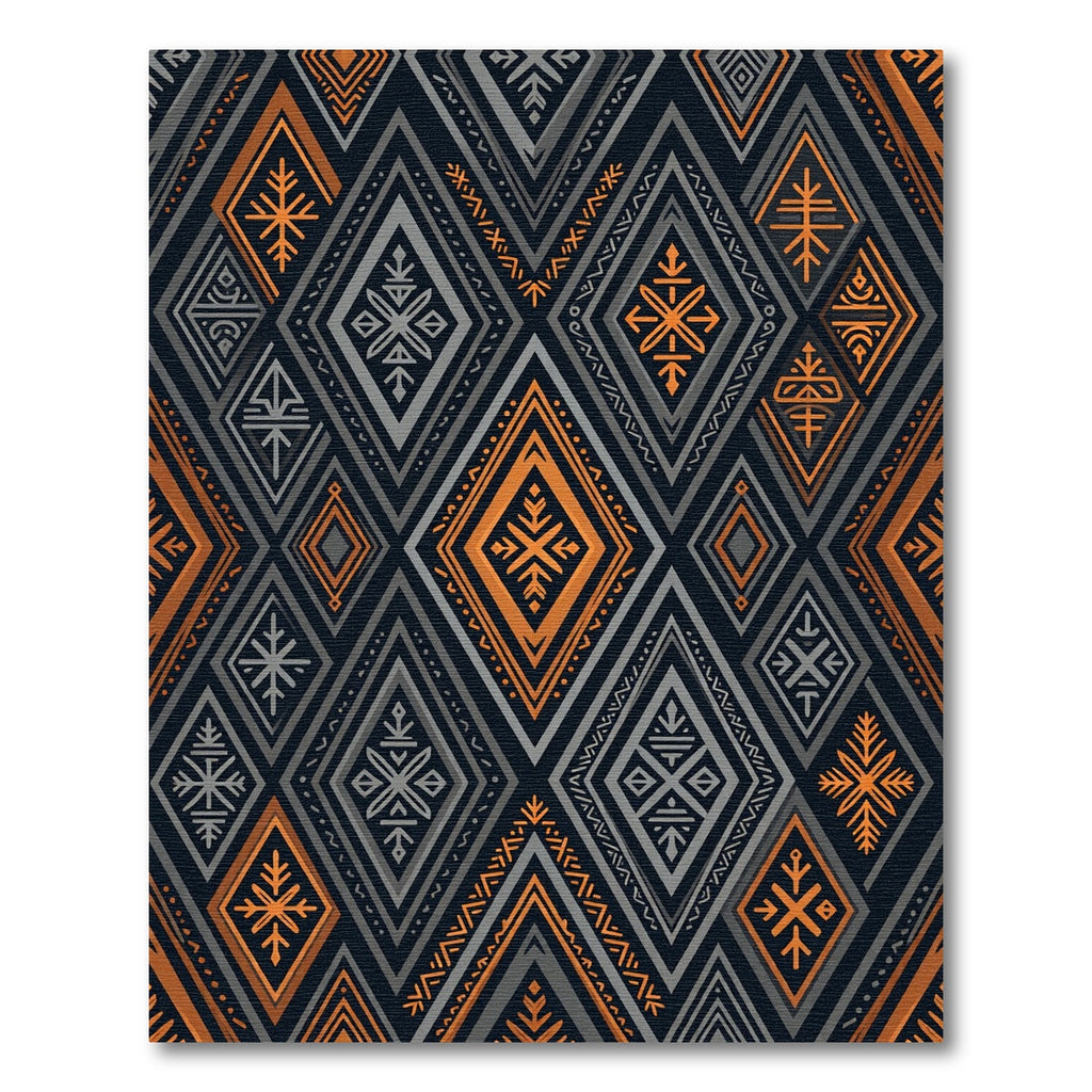 Dark Orange Gray Diamond Tribal Rug