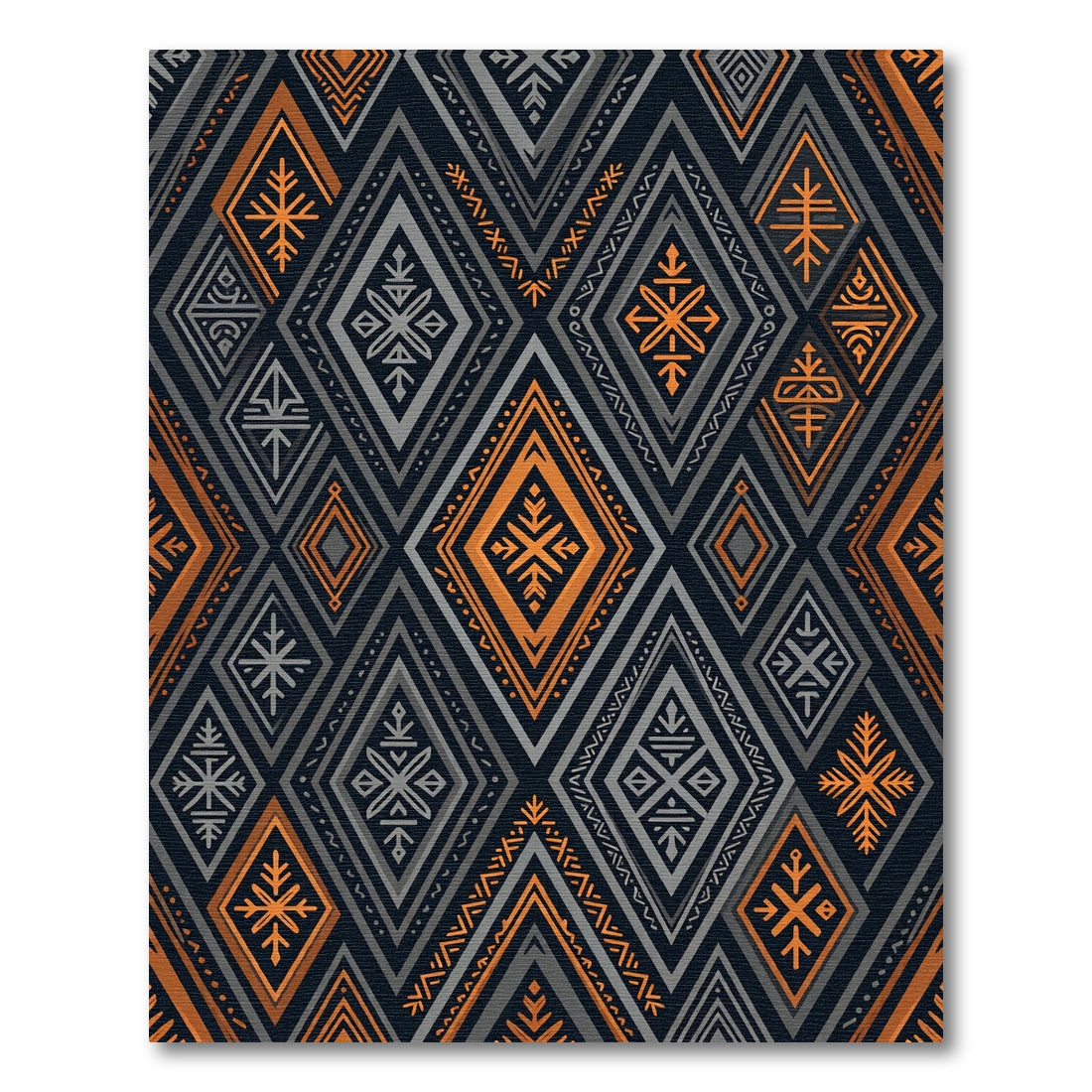 Dark Orange Gray Diamond Tribal Rug