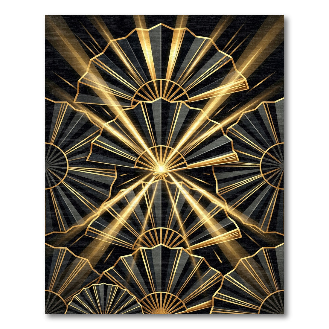 Art Deco Golden Fan Black Rug