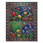 Vibrant Scarlet Peonies Iris Garden Rug