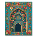 Ornate Floral Arch Rose Teal Tapestry Rug