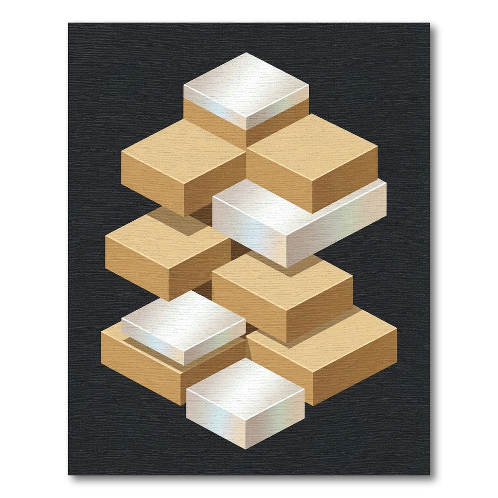 Gold Silver Stacking Blocks Isometric Rug