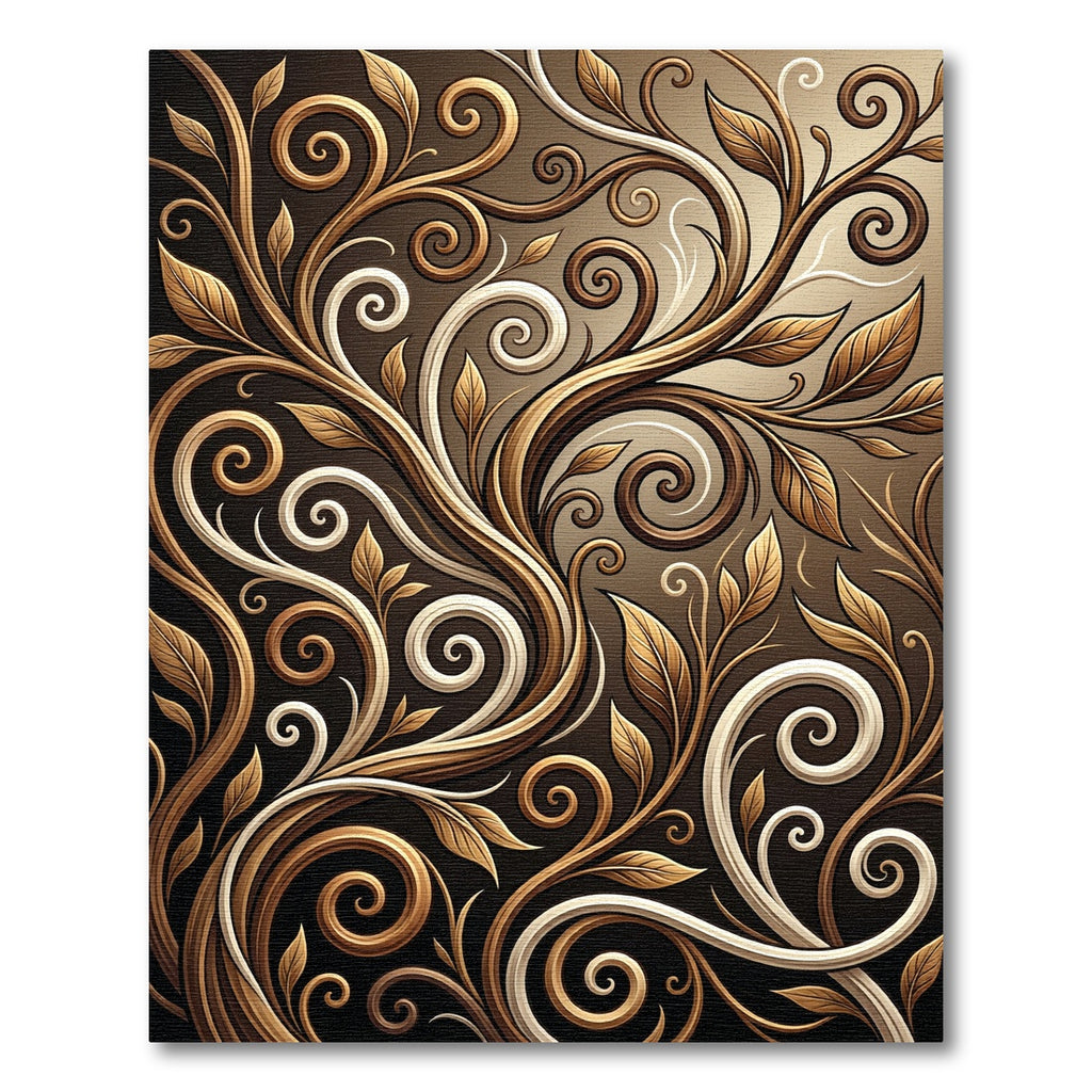 Rich Gold Brown Swirl Foliage Rug