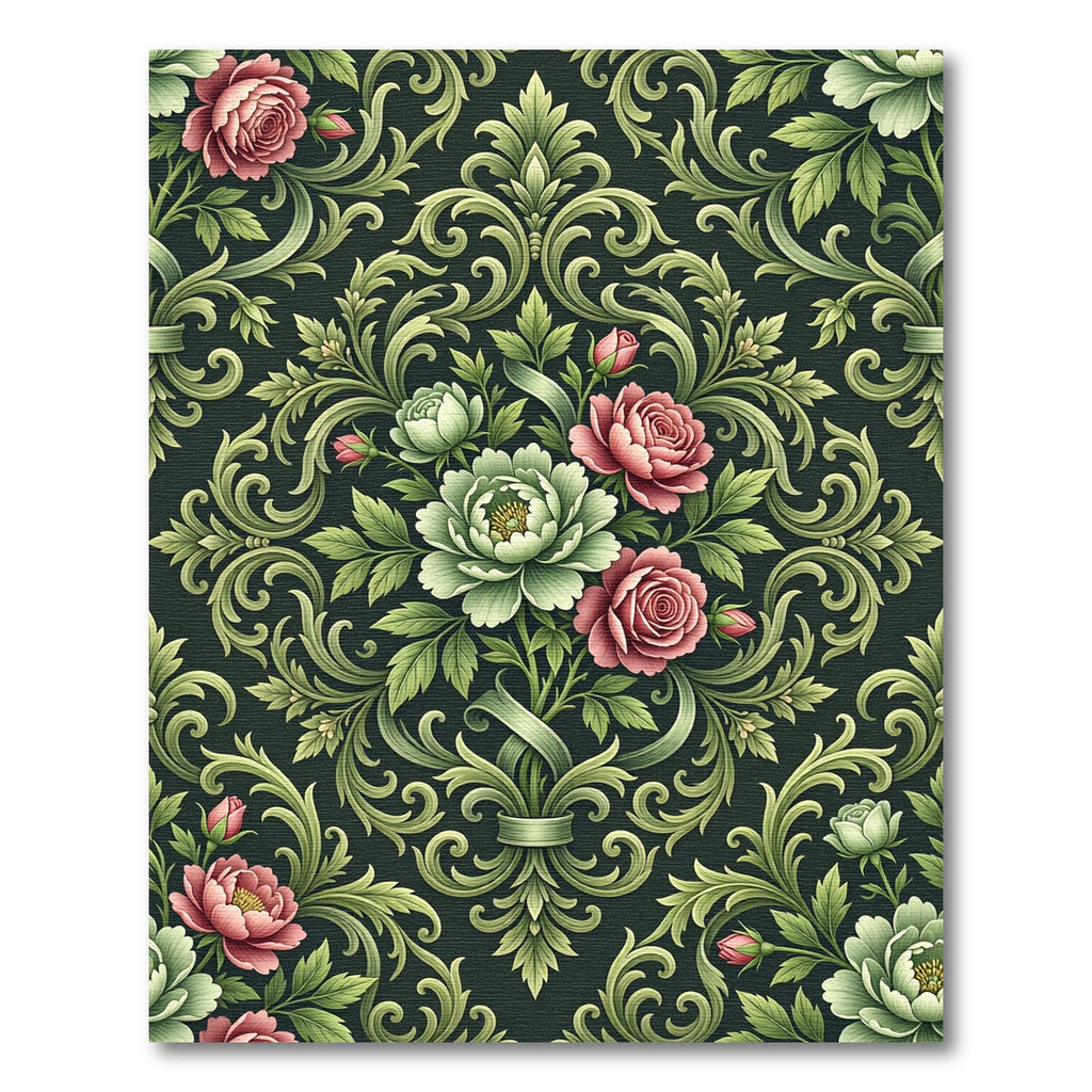 Victorian Vintage Rose Scroll Rug