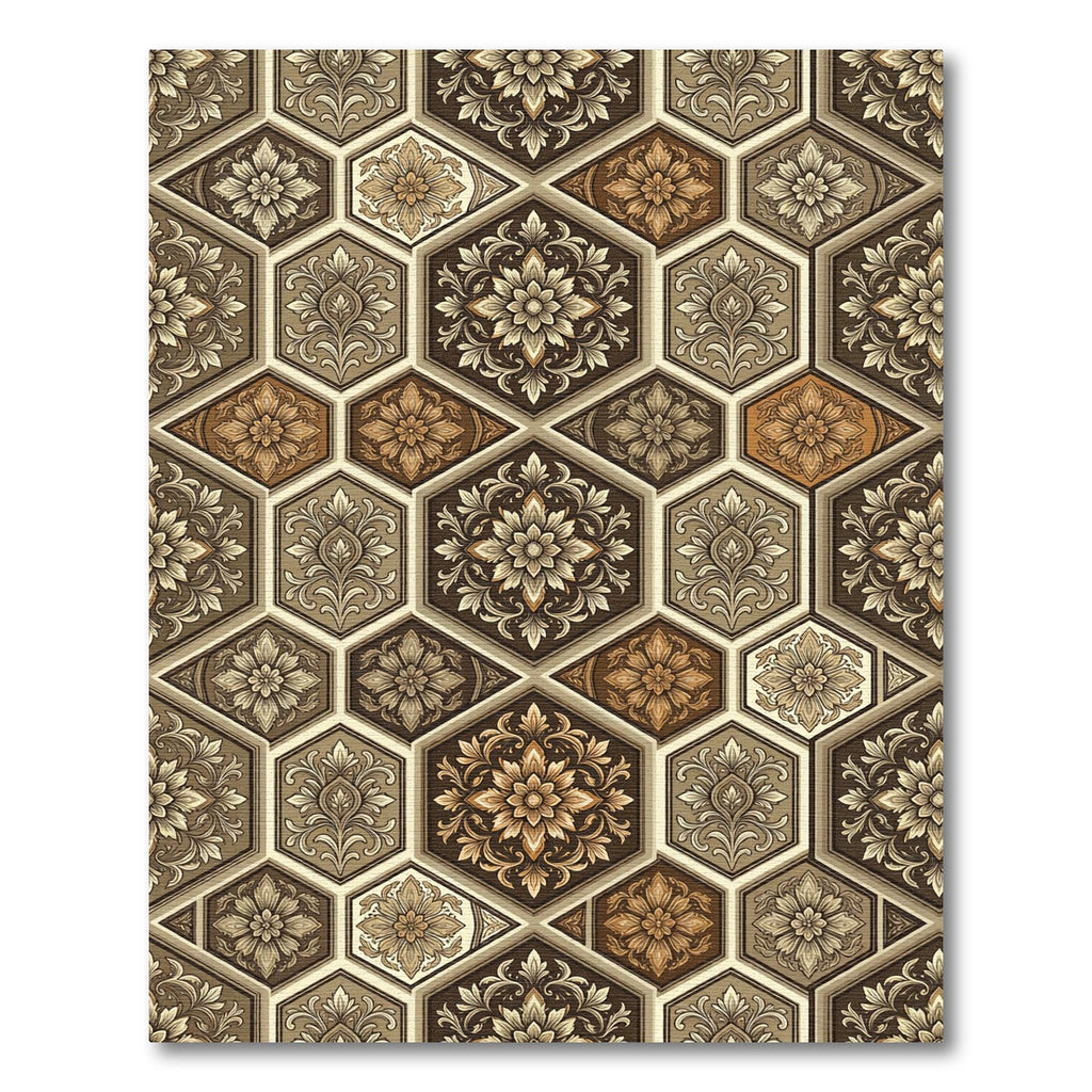 Earthy Tones Hexagonal Floral Medallion Rug