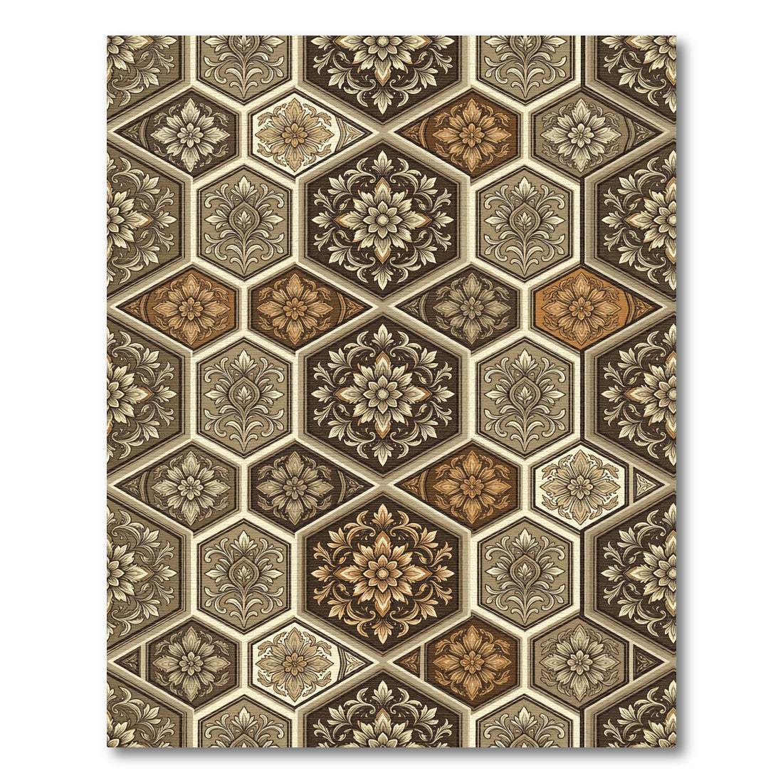 Earthy Tones Hexagonal Floral Medallion Rug