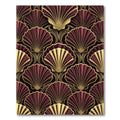 Art Deco Maroon Burgundy Golden Shell Rug