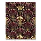 Art Deco Maroon Burgundy Golden Shell Rug