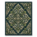 Sage Green Baroque Damask Scroll Rug