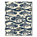 Navy Blue Skeletal Fish Wave Composition Rug
