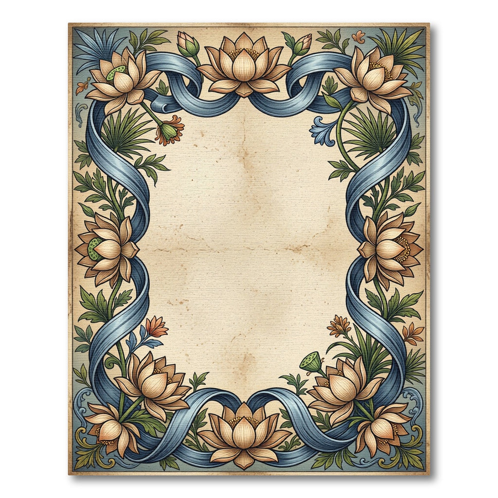 Vintage Blue Ribbon Lotus Floral Rug