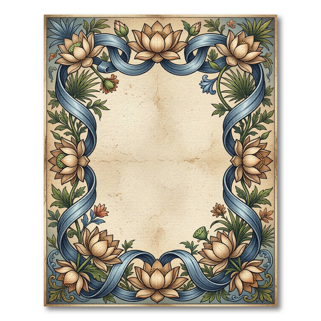 Vintage Blue Ribbon Lotus Floral Rug