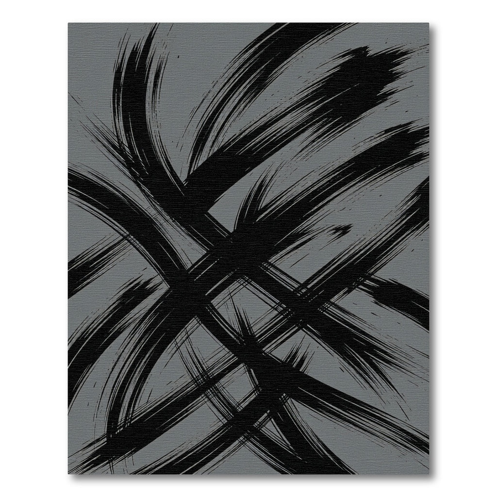 Charcoal Gray Abstract Ink Brush Strokes Rug
