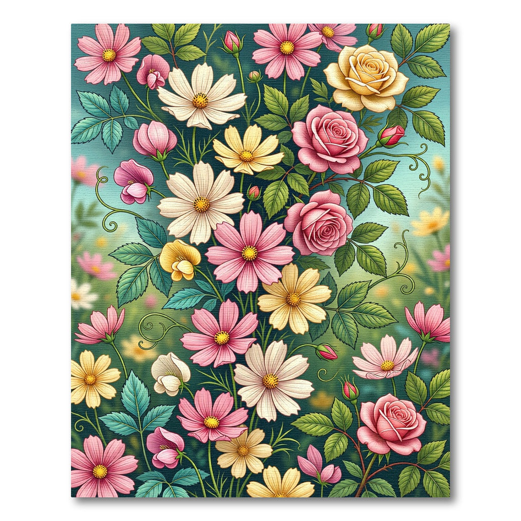 Abundant Pink Yellow White Floral Garden Rug