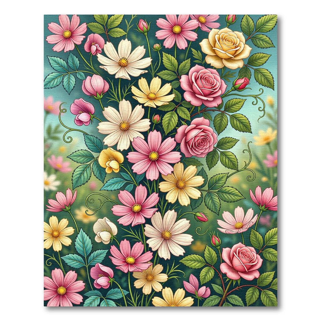 Abundant Pink Yellow White Floral Garden Rug