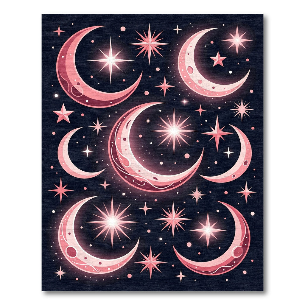 Pink Celestial Crescent Moon Star Rug