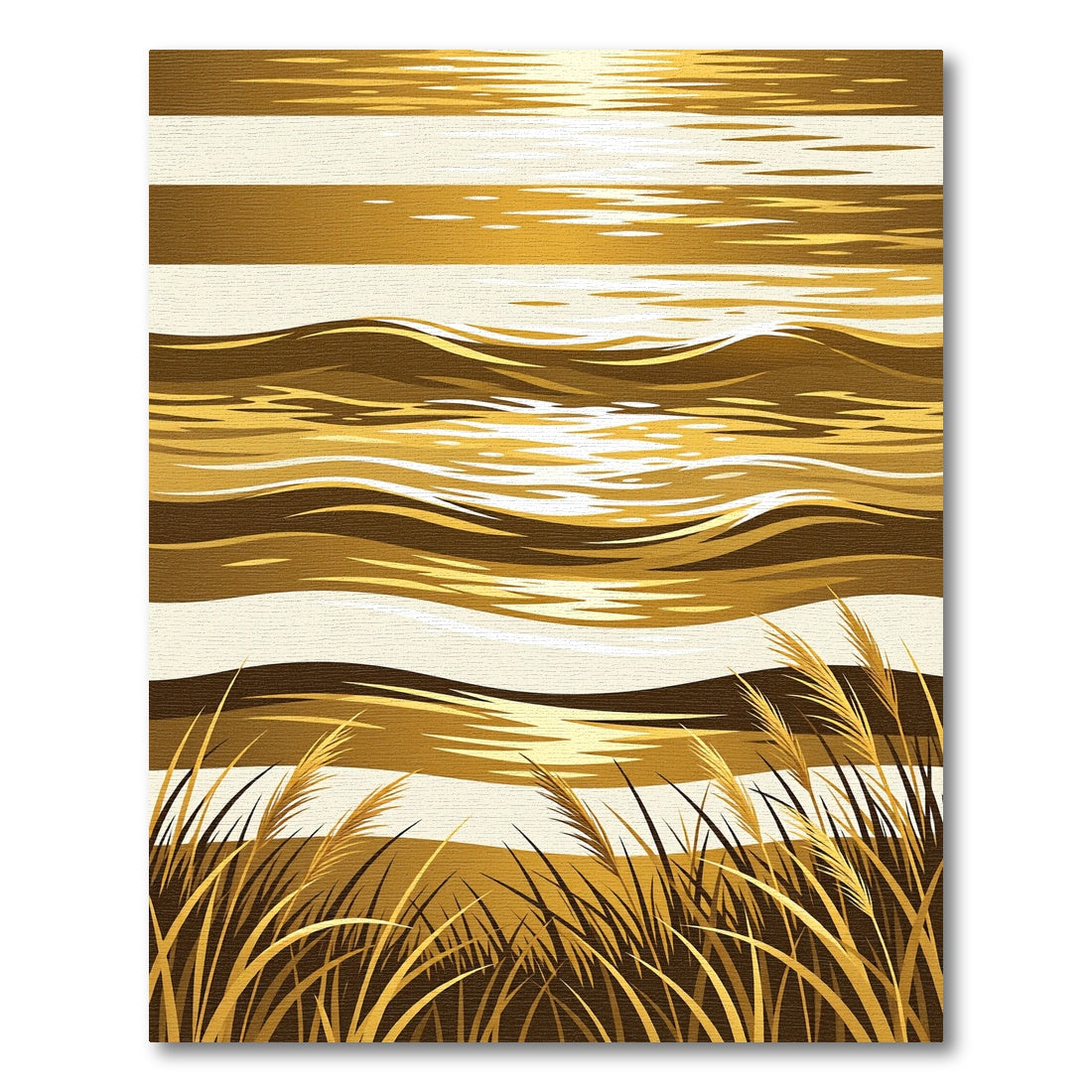 Golden Coastal Grass Sunset Wave Artwork Rug