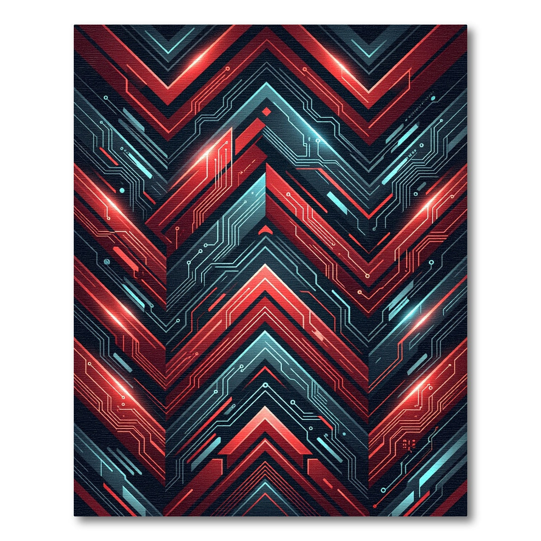 Glowing Crimson Geometric Cybernetic Arrow Abstract Rug