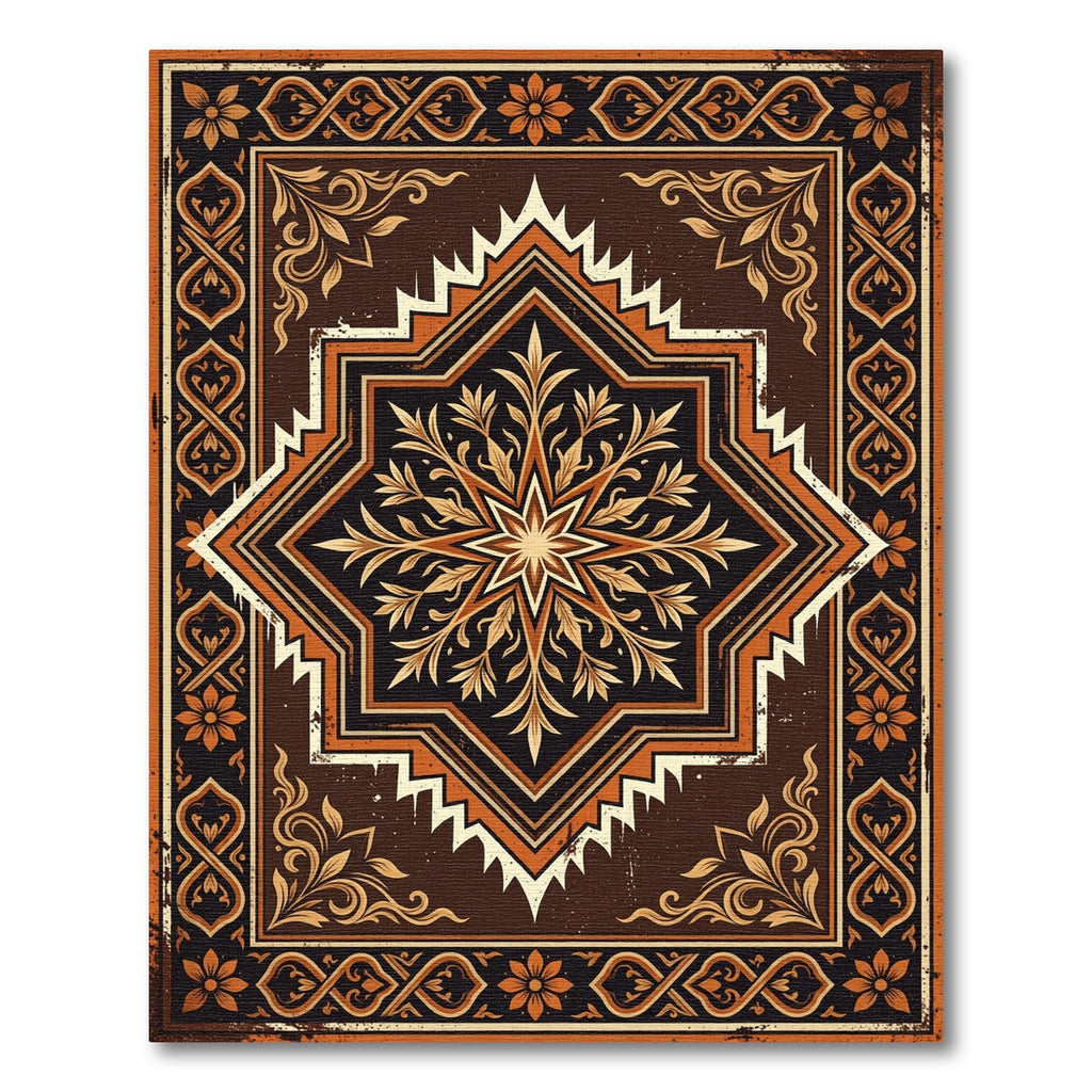 Vintage Brown Gold Floral Medallion Rug
