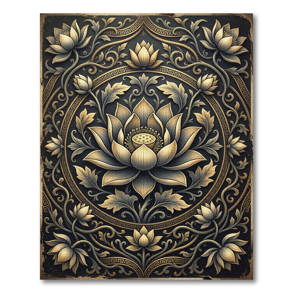 Golden Lotus Floral Medallion Area Decor Rug