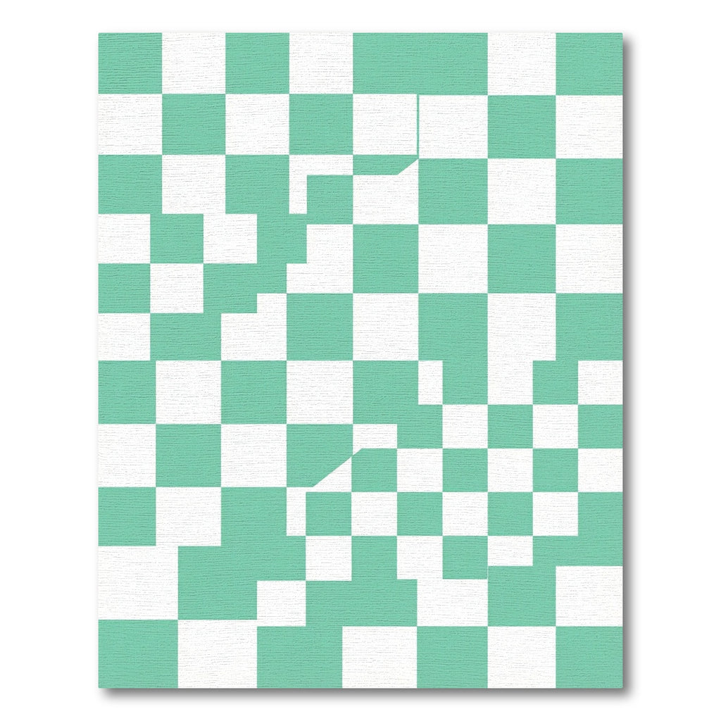 Modern Mint Green Wavy Geometric Checkered Rug