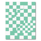 Modern Mint Green Wavy Geometric Checkered Rug