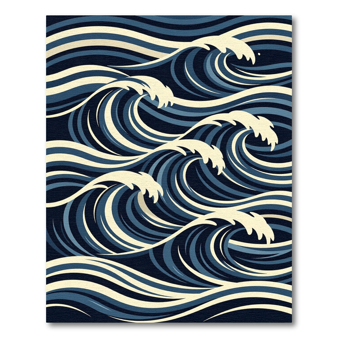 Japanese Inspired Blue Ocean Wave Art Rug
